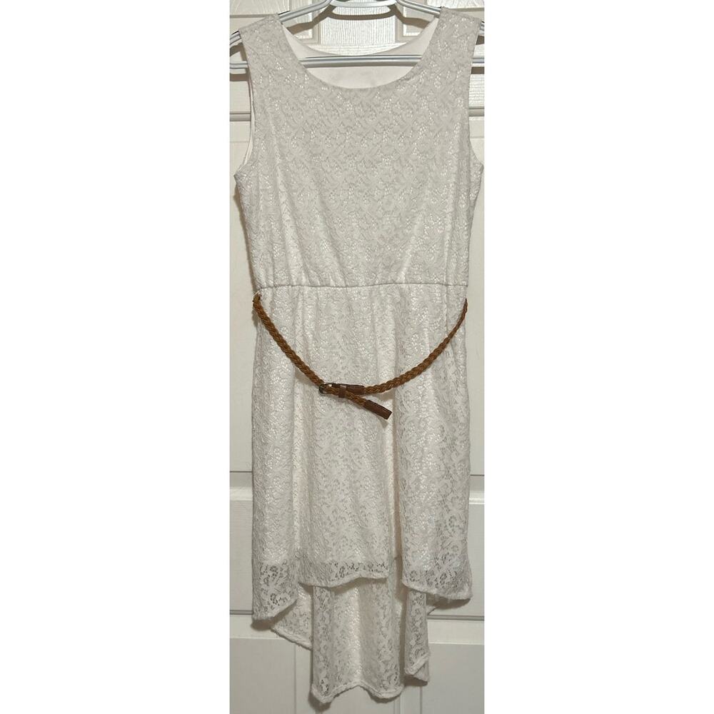 Place Junior's White Hi Low Lace‎ Sleeveless Dress w/Brown Belt Size XXL-16
